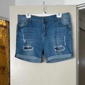Casual Blue Distressed Jean Shorts